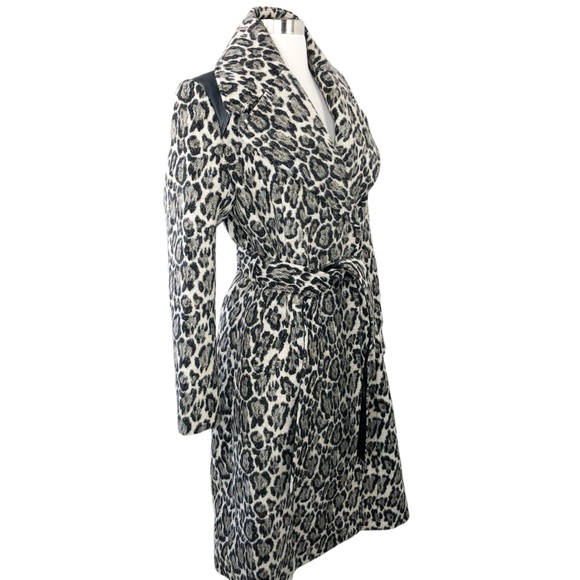 Blonde Leopard Trench Coat Wool • VIA SPIGA Leather Wrap Jacket Animal NWT Belt - Picture 8 of 11